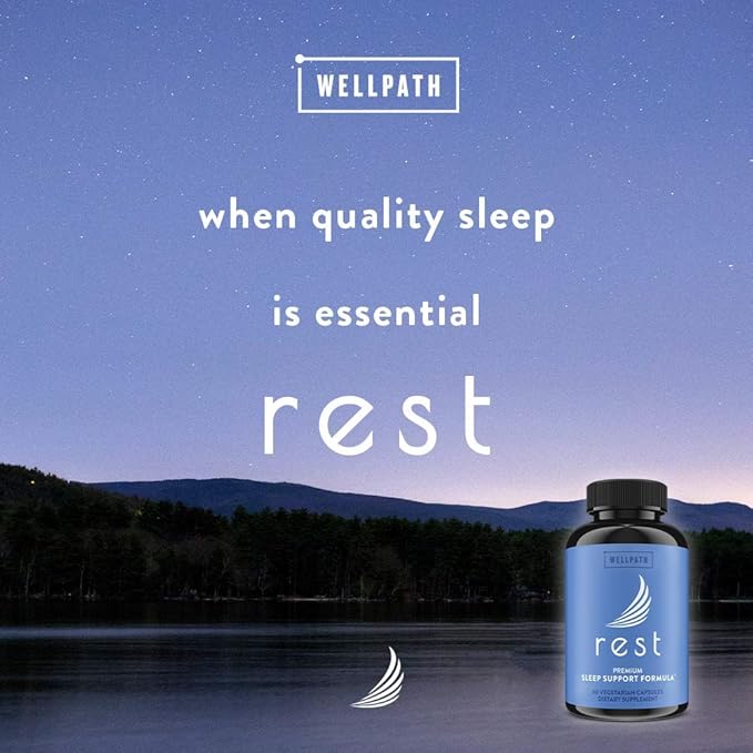 WellPath Rest Valerian Root Sleep Aid for Adults with Melatonin & L-Theanine | Natural & Herbal Sleeping Pills with Extra Strength | | 5-HTP, Lemon Balm, Chamomile, 60 Ct