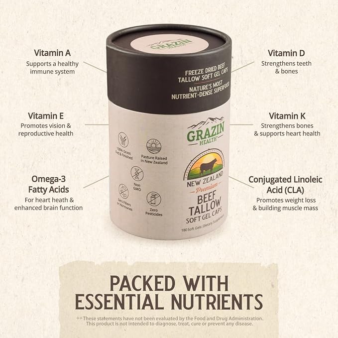 Grass Fed Beef Tallow Capsules (30 Day Supply)