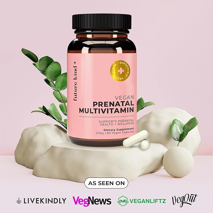 Future Kind Vegan Prenatal Vitamin with DHA & L-Methylfolate in Glass Bottle - Prenatal Folate Supplement for Women with Vitamin D & E, Iron & Biotin - Gluten-Free, Non-GMO (60ct)