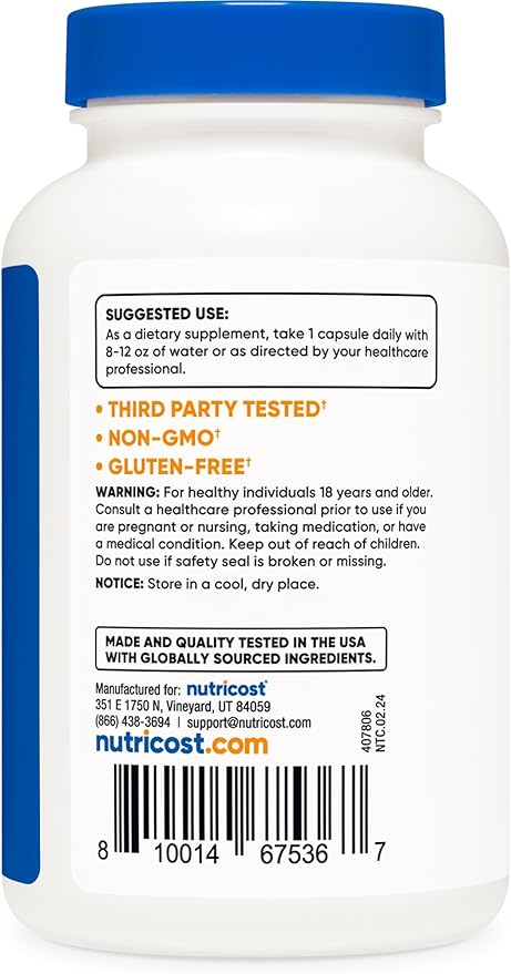 Nutricost N-Acetyl L-Cysteine (NAC) 600mg, 120 Vegetarian Capsules - Non-GMO, Gluten Free, Vegetarian Caps