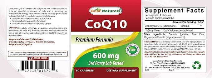 Best Naturals CoQ10 600 mg 60 Capsules (817716013725)