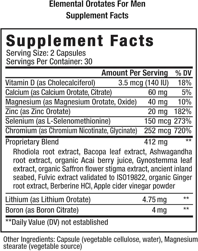 MARS VENUS Stress Relief Supplement with Lithium Orotate Ashwagandha Saffron Berberine Rhodiola Bacopa Fulvic Minerals - Elemental Orotates Mood Support Capsules for for Men - 60 Count