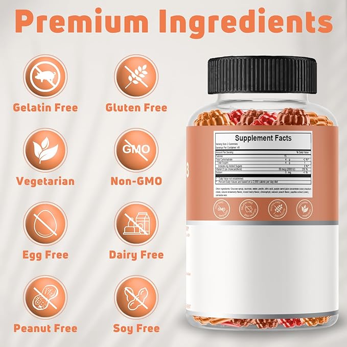 Vitamin D Gummies for Adults (Vitamin D3 2000 IU). Gelatin-Free, Gluten-Free & Non-GMO Vitamin D Gummy. Supports Bones, Muscles, and Immune System. 45 Day Supply. D3 Gummies for Adults