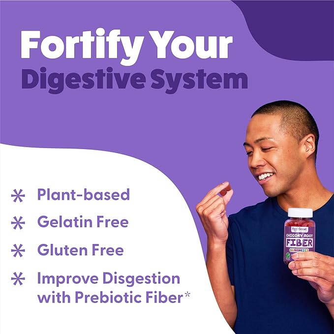 Prebiotic Fiber Gummies by Feel Great Vitamin Co (60 Gummies) | Helps Improve Digestive Health, Restore Natural Gut Flora, and Support Overall Health & Immunity* | Vegetarian & Vegan Friendly Chew