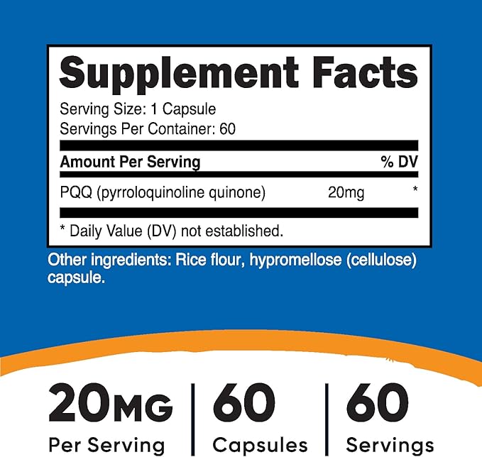 Nutricost PQQ (Pyrroloquinoline Quinone) 20mg, 60 Capsules - Vegetarian Capsules, Non-GMO, Gluten Free