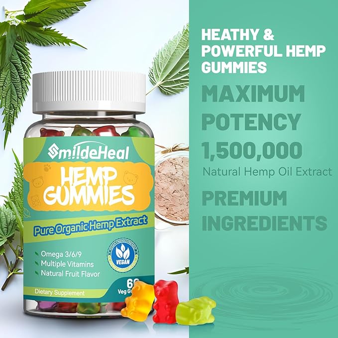 2 Pack Hemp Gummies, 1,500,000 Extra Strengthen Organic Hemp Gummies, Hemp Supplement Gummy with Hemp Oil Extract, 120 Gummies