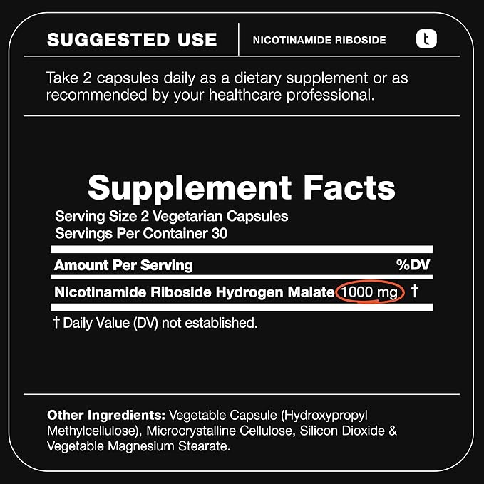 Nicotinamide Riboside 1000 mg – High-Potency NR Supplement & NAD Supplement – Stabilized NRHM Formula - 60 Vegan Capsules – Third-Party Tested