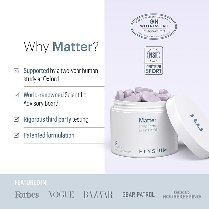 ELYSIUM Matter - 30 Servings - Brain Supplement for Memory and Focus Omega 3 Supplement + DHA - Vitamins to Support Brain Health and Memory
