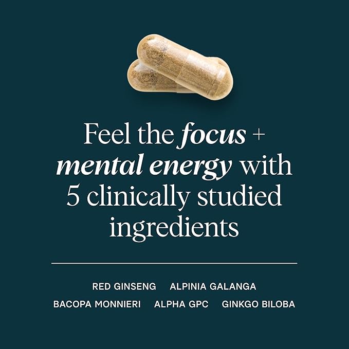 Ora Organic - Brain Health Supplement for Focus, Mental Energy + Memory - Panax Red Ginseng, Bacopa Monnieri, Alpha GPC, & EnXtra - Third-party Tested & Caffeine-free - 60 Capsules