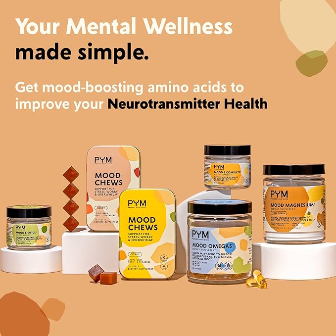 PYM Citrus Mood Chews Support for Stress, Worry & Overwhelm, 120 Count | 130mg GABA, 90mg L-Theanine | Vegan, Non-GMO, Gluten-Free, No Added Sugar | All-Natural Mood Balance Supplement Made in USA
