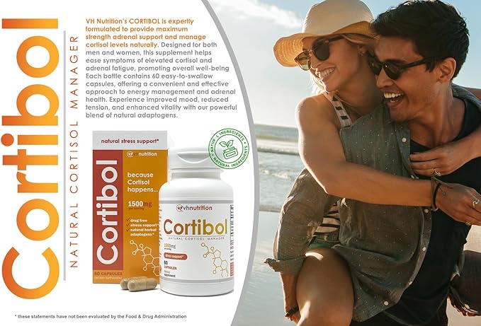 VH Nutrition CORTIBOL | Cortisol Manager* Supplement | Maximum Strength Adrenal Support* for Men and Women | Rhodiola, Cordyceps, and Eleuthero | 60 Capsules
