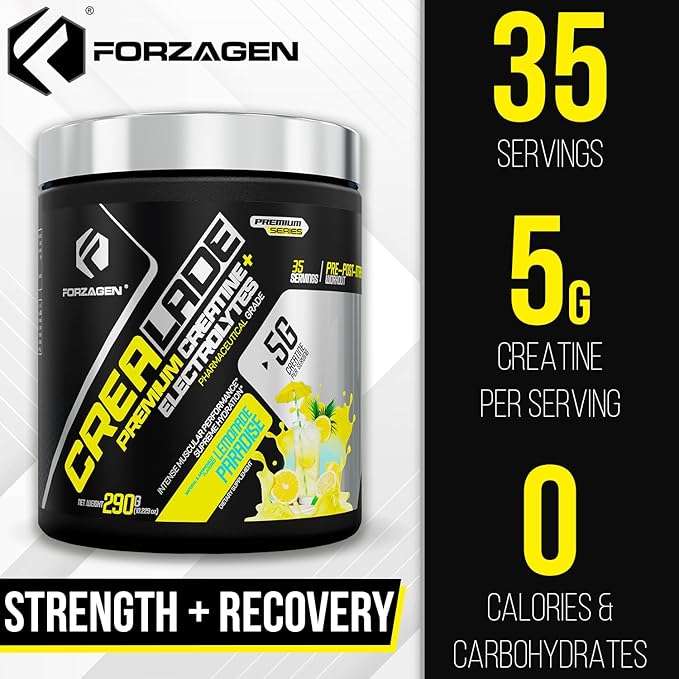 Forzagen CREA-Lade 35 Servings, Premium Creatine Monohydrate with Electrolytes Flavored Lemonade Paradise