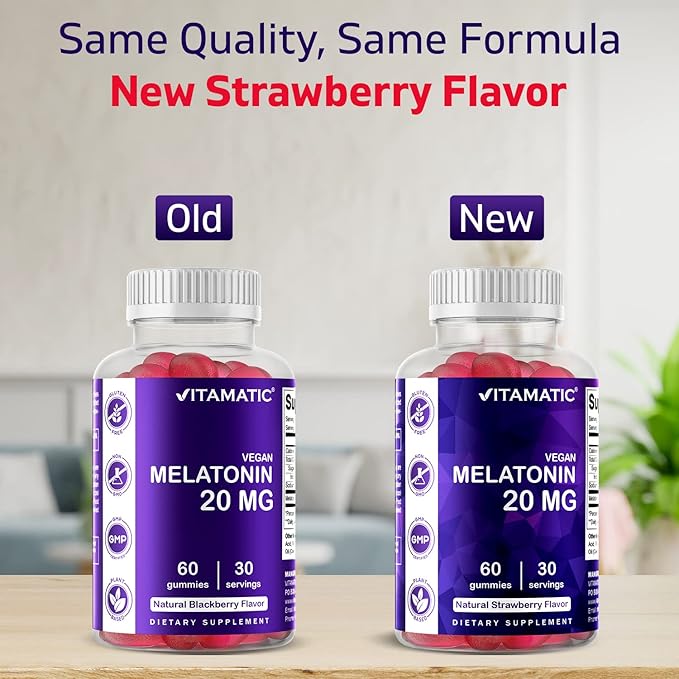 Vitamatic Melatonin 20mg Gummies for Adults, 30 Servings - 60 Count - Non-Habit Forming Supplement (Pack of 2)