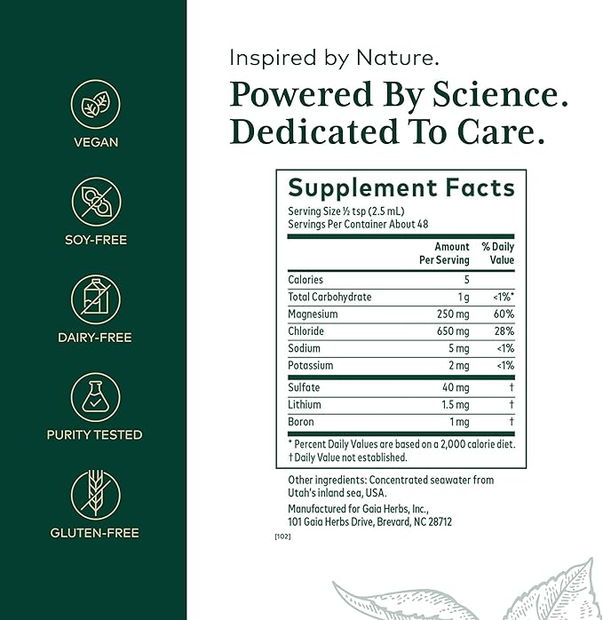 Gaia Herbs Pro Liquid Magnesium with Trace Minerals - Cellular Energy & DNA Production Support Supplement - Liquid Health Supplement with Boron Lithium & Potassium - 4 fl oz (48 Servings)