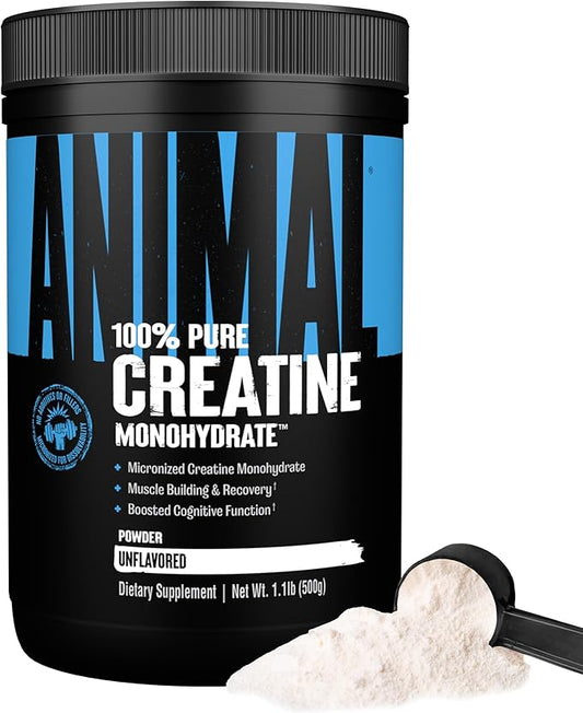 Animal Creatine Monohydrate Powder - Micronized Creatine for Women and Men, Supports Muscle Growth, Strength, Endurance, Recovery and ATP Production, Gym & Workout Supplements - Unflavored, 500g