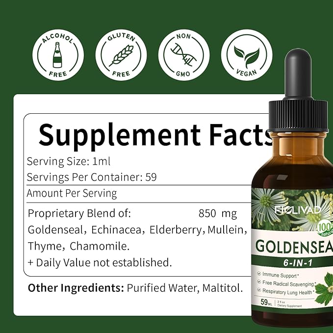 Herbal Drops Extract with Goldenseal, Immune Support, Free Radical Scavenging & Respiratory Lung Health. 6oz-Original