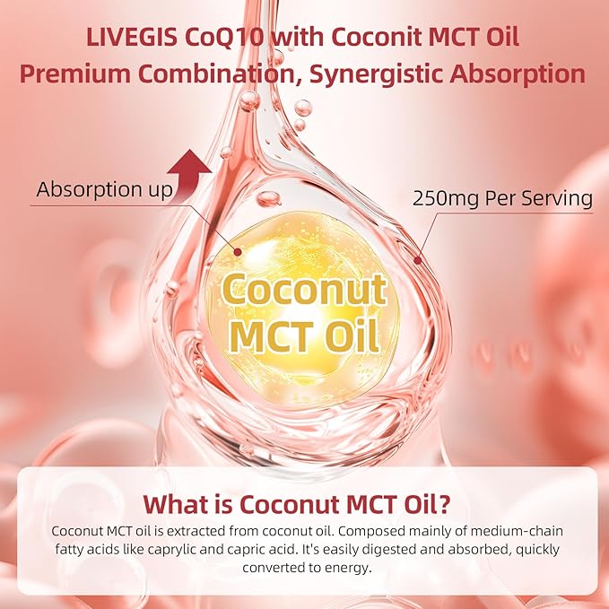 CoQ10 200mg Softgels, Ultra CoQ10 Ubiquinone 200mg with Coconut MCT Oil, 5X Superior Absorption, Coenzyme Q10 Ubiquinol and Supplements - 90 Counts * 2 Packs