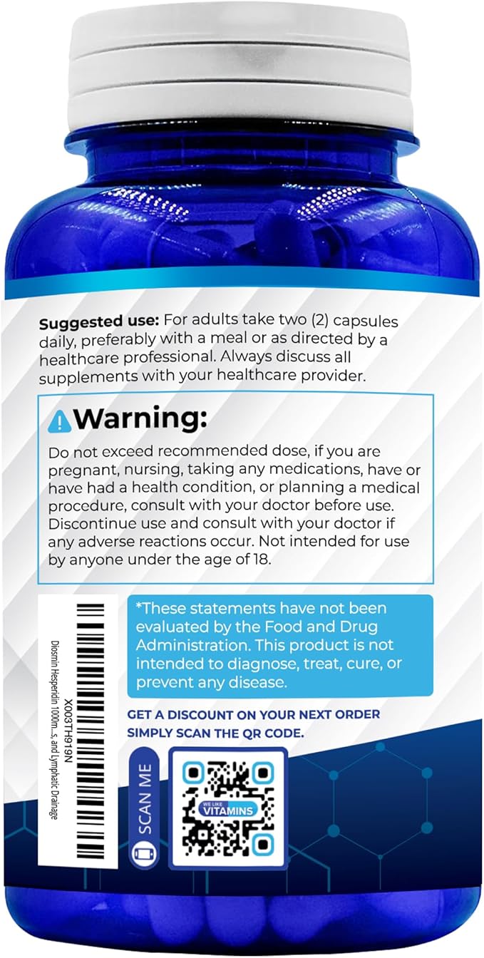 We Like Vitamins Diosmin Hesperidin 1000mg – 180 Capsules – 90 Day Supply - Diosmin and Hesperidin Supplement – Helps to Support Healthy Circulation, Veins, Capillaries, and Lymphatic Drainage