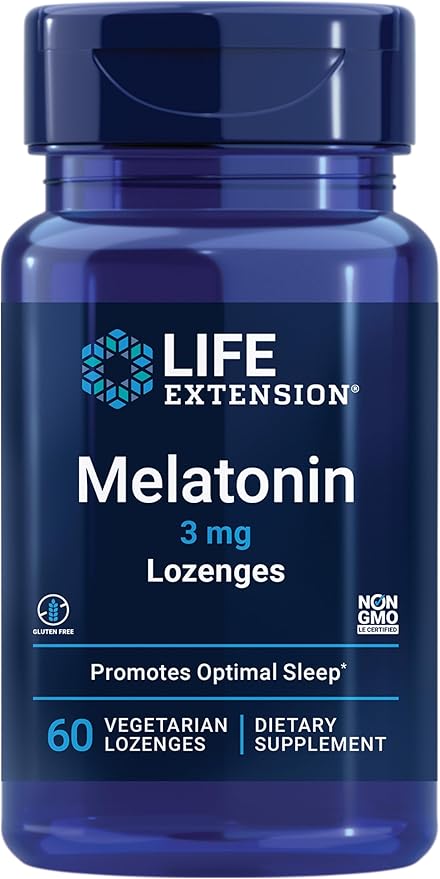 Life Extension Melatonin, 3 mg, Optimal Sleep Support, Healthy circadian Rhythms, Cellular Defense, Gluten-Free, Non-GMO, Vegetarian, 60 chewable lozenges
