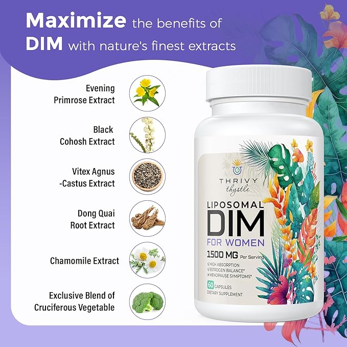 Liposomal DIM Supplement - 1500 mg Women DIM Supplement - Estrogen Supplements Contain Vitamin E, Evening Primrose, Black Cohosh, Omega-3 Fatty Acids, Suitable for Vegetarians (2 Pack)