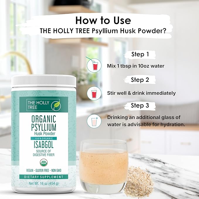 Organic Psyllium Husk Powder 16 oz - Premium Psyllium Husk Fiber Supplement - Psyllium Husk Powder Organic for Gut Cleanse & Regularity - Vegan, Gluten-Free, Non-GMO, USDA Organic