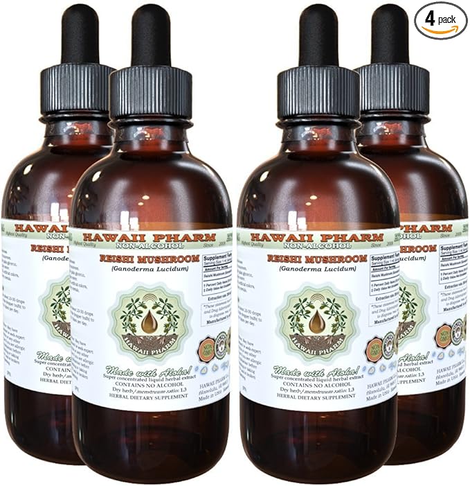 Reishi Alcohol-Free Liquid Extract - Tonic of Emperors, Organic Reishi Mushroom (Ganoderma Lucidum) Dried Mushroom Glycerite Natural Herbal Supplement, Hawaii Pharm, USA 4x4 fl.oz