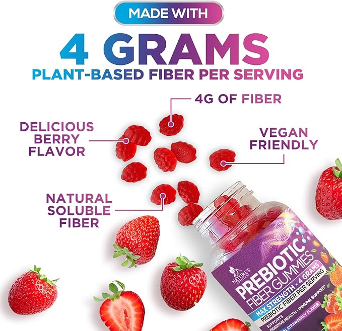 Fiber Gummies for Adults, Daily 4g Gummy Fiber Supplement, Prebiotic Gummy Digestive Health Support - Plant Based Soluble Fiber Chews, Prebiotics Supports Regularity & Digestion Non-GMO - 120 Gummies