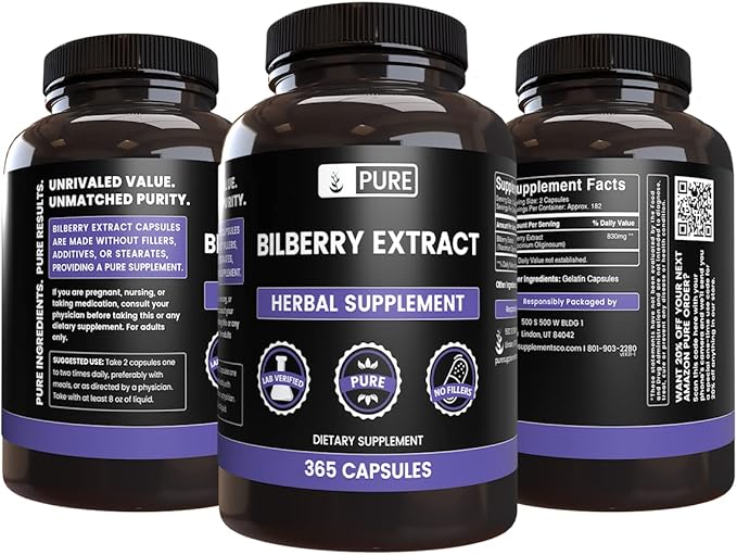 Pure Original Ingredients Bilberry Extract (365 Capsules) No Magnesium Or Rice Fillers, Always Pure, Lab Verified