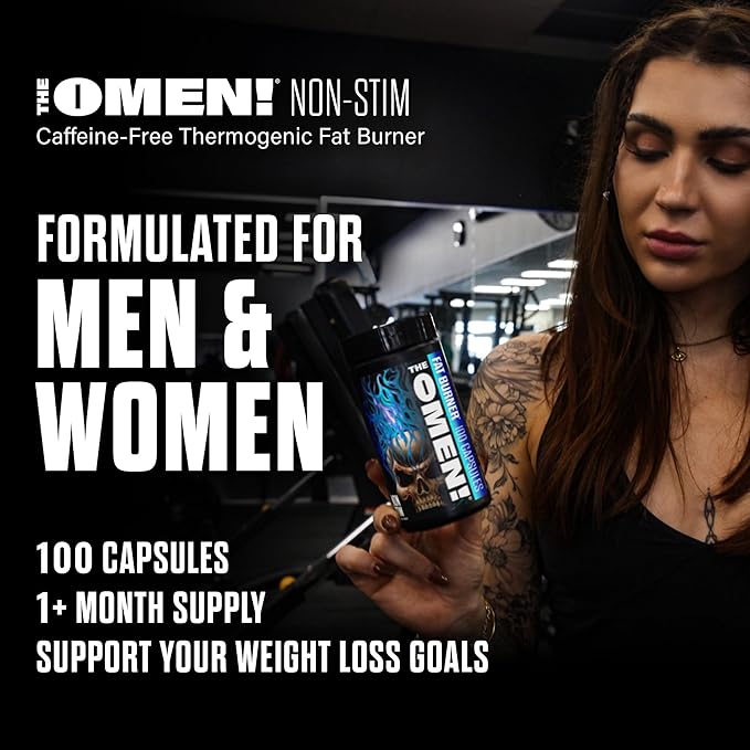 JNX SPORTS The Omen! Non-Stimulant Thermogenic Fat Burner – Caffeine-Free Dietary Supplement for Men & Women | Appetite Suppressant & Metabolism Booster | 100 Capsules