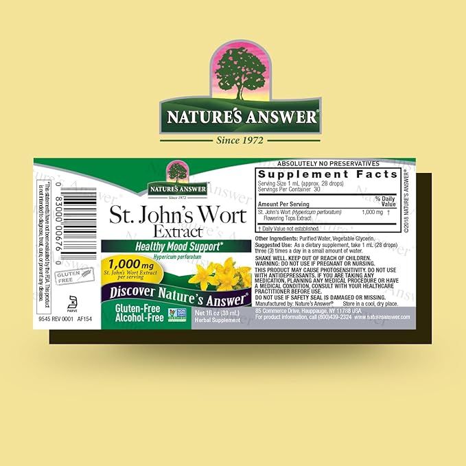 Nature's Answer St. John's Wort Alcohol-Free Liquid Extract (Hypericum Perforatum) | Healthy Mood Support | Non-GMO, Kosher & Gluten-Free 1oz