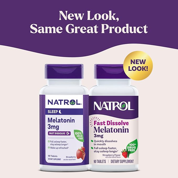 Natrol Fast Dissolve Melatonin 3 mg, Melatonin Supplements for Restful Sleep, Sleep Support for Adults, 90 Strawberry-Flavored Tablets, Up to a 90 Day Supply