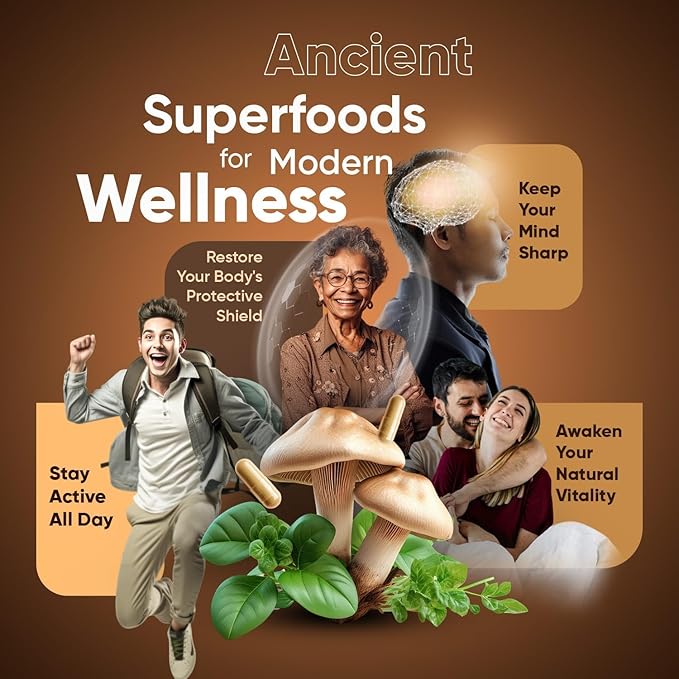 Mushroom Supplement Capsules, Mushrooms Complex, Lions Mane, Cordyceps, Chaga, Reishi, Turkey Tail, Maitake, Brain Supplements for Memory and Focus, 2 Month Supply