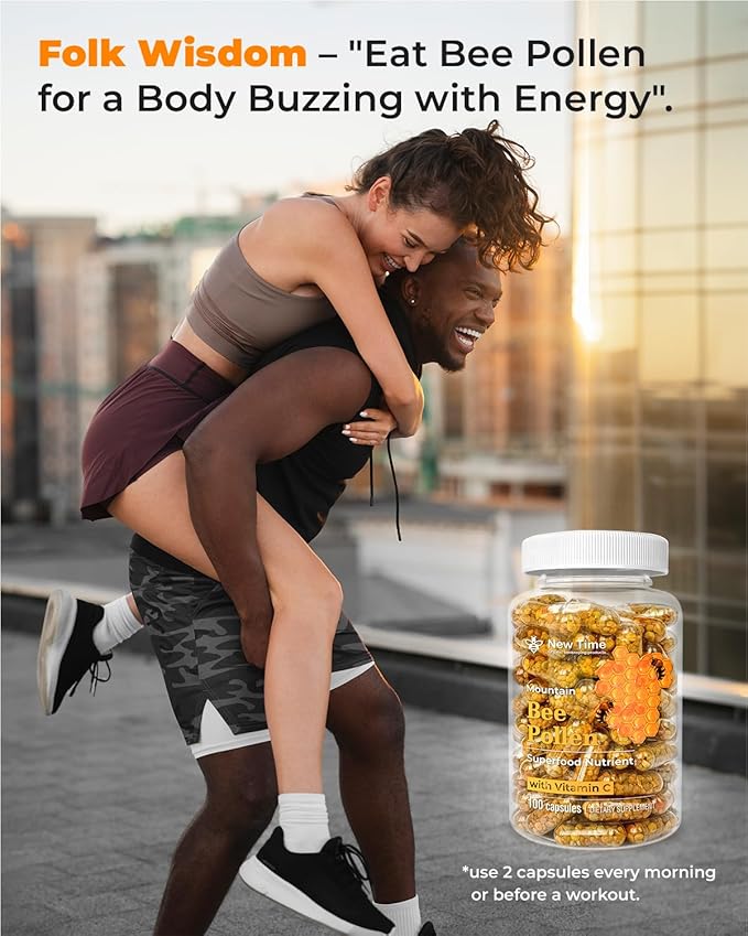 Bee Pollen Capsules – Organic Supplement for Energy, Vitality, Wellness, Rich in Vitamins, Immune Support & Nutrient Boost, Premium for Men & Women, 100% Pure & Natural for Breast Growth