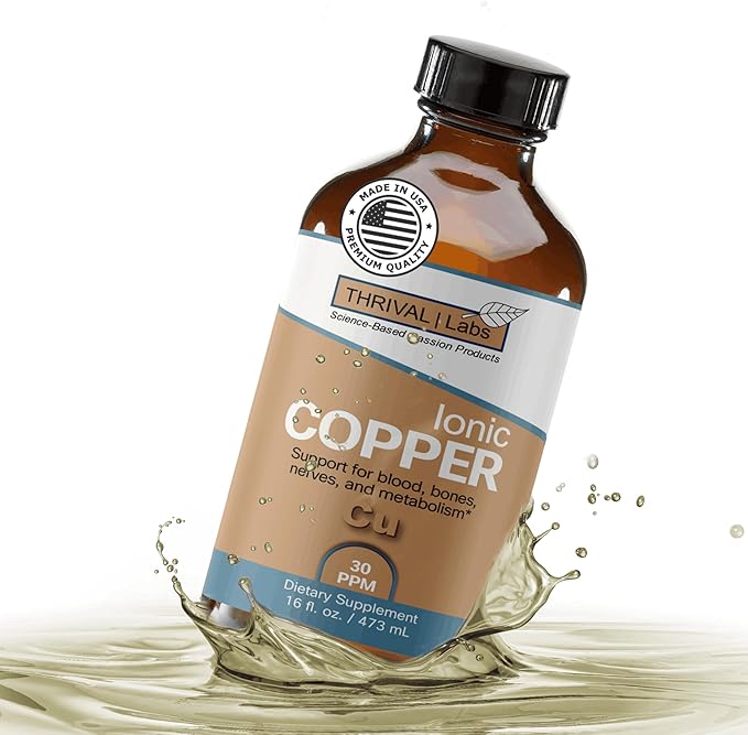 Ionic Colloidal Copper Liquid (30 PPM) | Mental Clarity & Nerve Function | Hair, Skin, Nails & Collagen | Red Blood Cells & Energy Production | Cholesterol Levels & Blood Pressure (16oz)