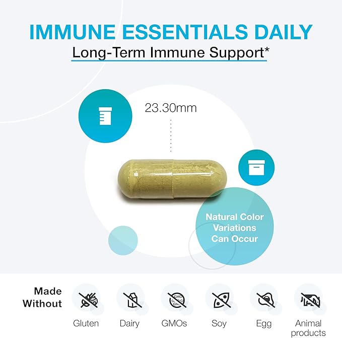 XYMOGEN Immune Essentials Daily - Long-Term Immune Support Supplement with Vitamin C Ascorbic Acid, Vitamin A & D3, N Acetyl L Cysteine, Zinc Chelate, Quercetin (120 Capsules)