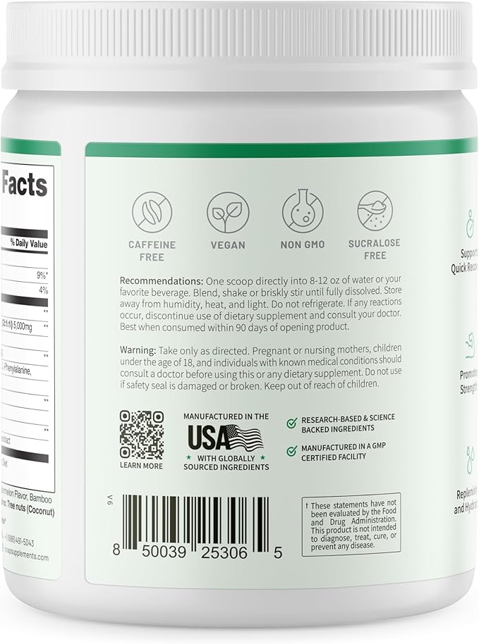 Snap BCAA Powder Essential Amino Energy Supplement with Nitric Oxide Booster - Watermelon Flavor - Pre Workout Powder, Recovery Supplements Post Workout, Muscle Strength & Performance (30 Servings)