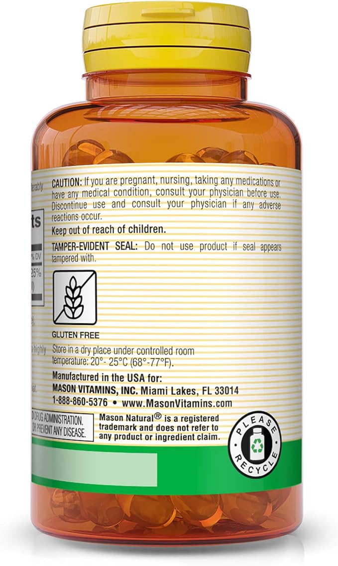 MASON NATURAL Vitamin D3 25 mcg (1000 IU) - Supports Overall Health, Strengthens Bones and Muscles, from Fish Liver Oil, 60 Softgels (Pack of 3)
