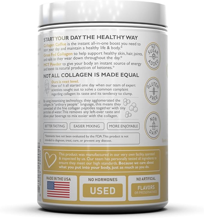 Protein Powder Combined with Premium Columbian Coffee; Grass-Fed, Non GMO, 12g Peptides, MCT Coconut Oil Powder, Soy Free, Gluten Free, Sugar Free, 40mg Caff/Srving; Chai Latte 25 Srvg