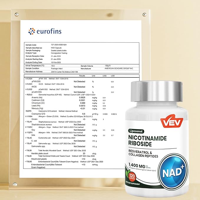 VEV Liposomal NAD+ Supplement – NAD Resveratrol Supplement with Collagen, CoQ10, Quercetin – 120 Capsules – NAD Supplements for Women & Men – Cellular Energy & Wellness Support