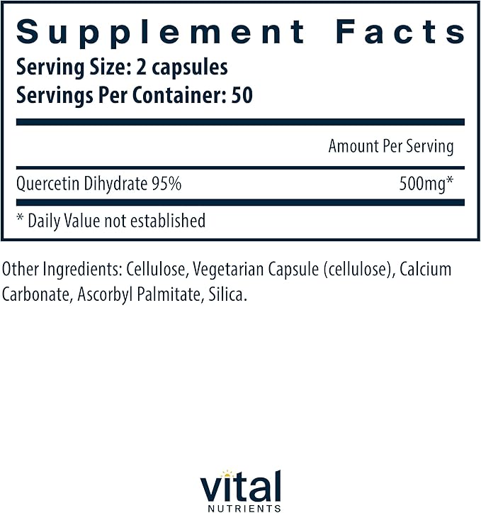 Vital Nutrients Quercetin | Vegan Quercetin Supplement with Bioflavonoids for Sinus, Respiratory, Heart, & Immune Function Support | Gluten, Dairy, Soy Free | 500mg | 100 Capsules