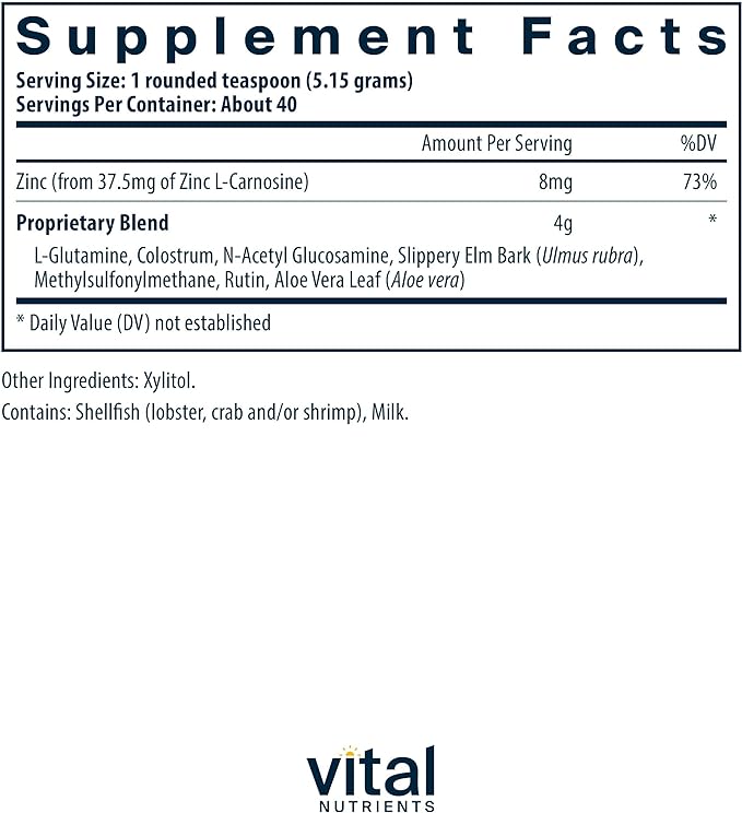 Vital Nutrients GI Repair Powder | Leaky Gut Powder with L Glutamine and Zinc | Digestive Enzyme Supplement to Support Gut Health and Digestion | Gluten Free | 40 Servings