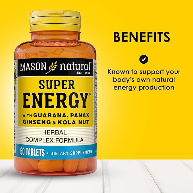 MASON NATURAL Super Energy, Made with Guarana, Panax Ginseng & Kola Nut for Optimal Performance & Energy, 90 Day Supply, 60 Tablets (Pack of 3)