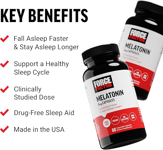 Force Factor Melatonin 5mg, Drug-Free Supplement, Vegan, Non-GMO, 60 Vegetable Capsules (Pack of 2)