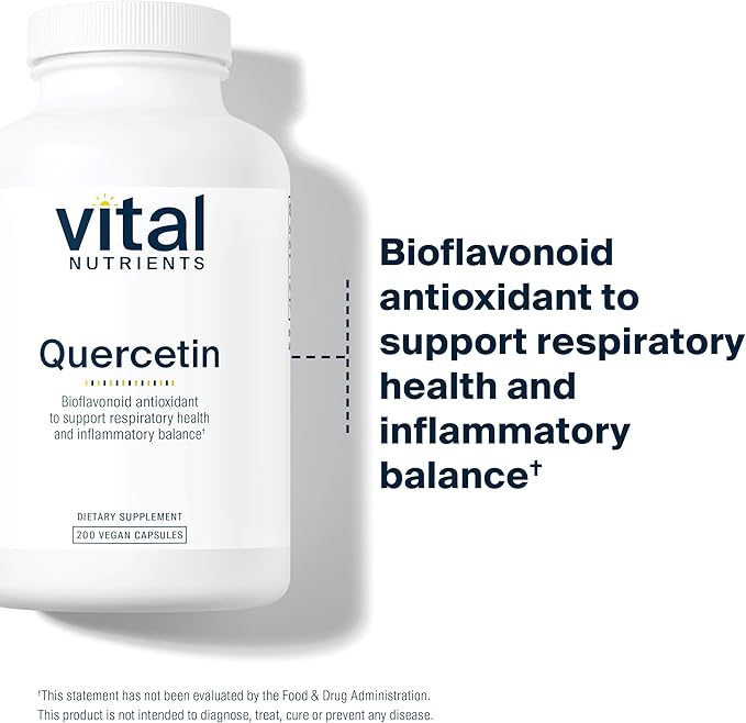 Vital Nutrients Quercetin | Vegan Quercetin Supplement with Bioflavonoids for Sinus, Respiratory, Heart, & Immune Function Support | Gluten, Dairy, Soy Free | 500mg | 200 Capsules