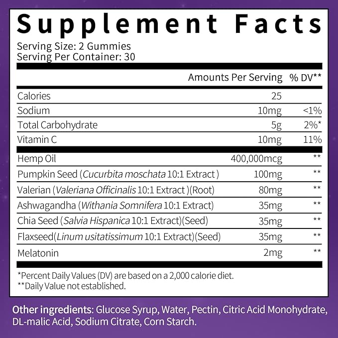 Hemp Gummies for Sleep with Melatonin, Support Relaxation & Peace, Calm Gummies for Adults, All Natural Hemp Oil, Vegan, Non-GMO, 60ct