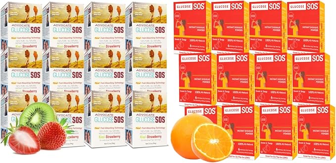 Glucose SOS Kiwi-Strawberry + Sweet & Tangy 72 Packs (2X) Glucose Packets with Natural Dextrose, Fast-Absorption That Instantly Dissolves in Your Mouth with No Water Needed