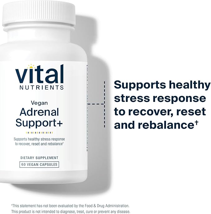 Vital Nutrients Vegan Adrenal Support + | Supplement to Support Adrenal Gland Function and Healthy Stress Response* | Mild Stress* | Gluten, Dairy & Soy Free | 60 Capsules