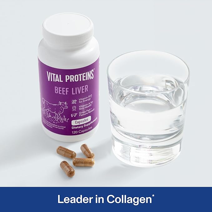 Vital Proteins Grass Fed Beef Liver Capsules, Desiccated Liver Supplement, 750mg Liver Pills, 120 Count