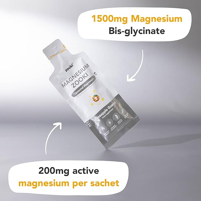 Zooki Liposomal Magnesium Glycinate 1500mg Liquid – 4X Higher Absorption – Great Taste, Sugar Free, Vegan – Alternative to High Strength Magnesium Tablets – Sleep, Stress, Muscle Cramps (14 Servings)