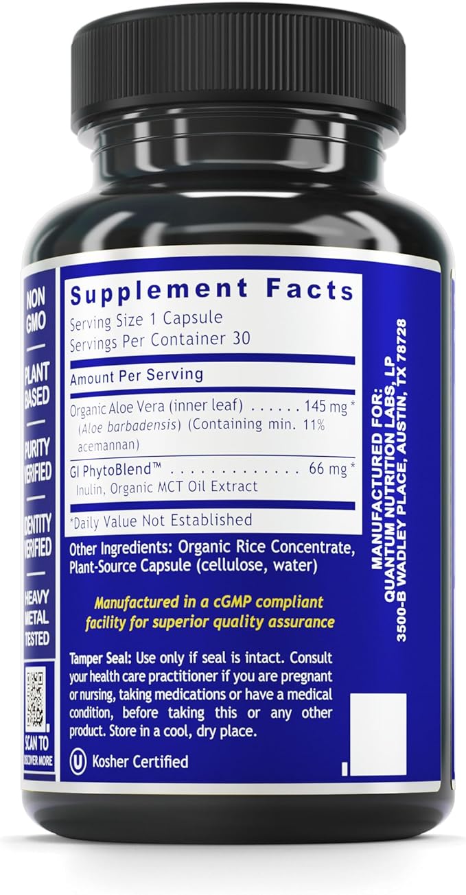 QNL Quantum Aloe Power - Organic Aloe Vera Capsules - Digestive Nutritional Supplement - Gut Health Supplement for Men & Women - Vegan Gut Supplement - 30 Plant-Source Capsules